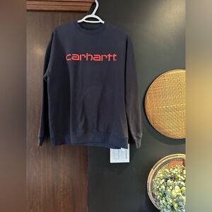 Carhartt Women's Navy Sweatshirt with Red Logo